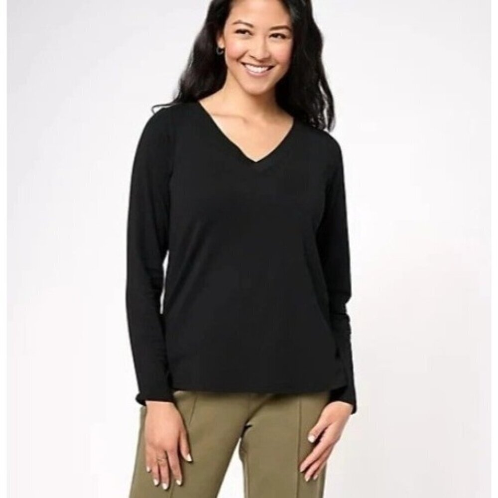 Mondetta Women's L  Mixed Media V-Neck Black Long Sleeve Top M0839